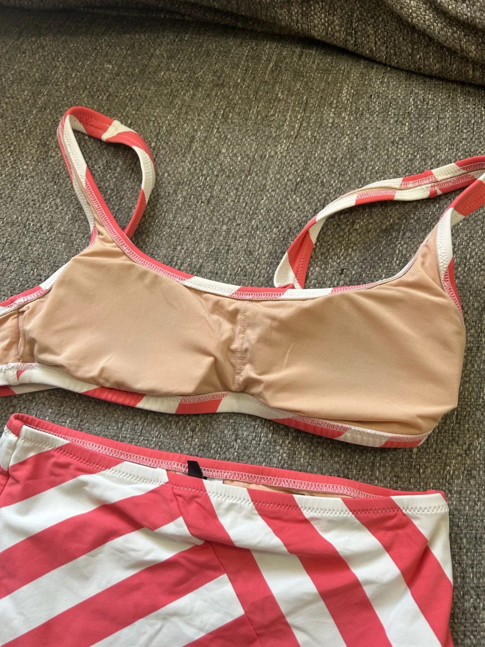 J. Crew Striped Coral and White Two-Piece Bikini Set | Size XS